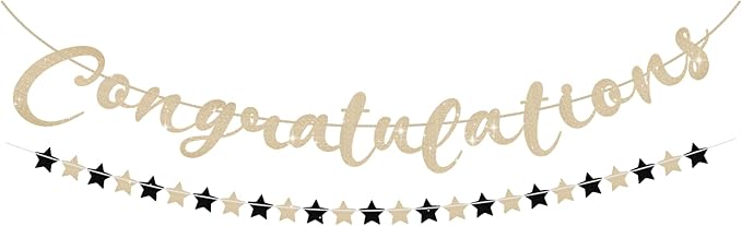 Congratulations Banner, Pre-Strung Black and Gold Graduation Decorations | by SerpizePaty