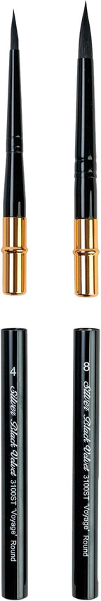 Silver Brush Limited BV-3061S Black Velvet 2pc Travel Round Set, Premium Short Handle Large Travel Round Brushes for Watercolor, Dyes & Silk Painting, Mixed Filament with Very Soft Tips, Sizes 4 & 8