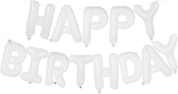 White Happy Birthday Balloons Banner 16 Inch Mylar Foil Letters by WESTGO