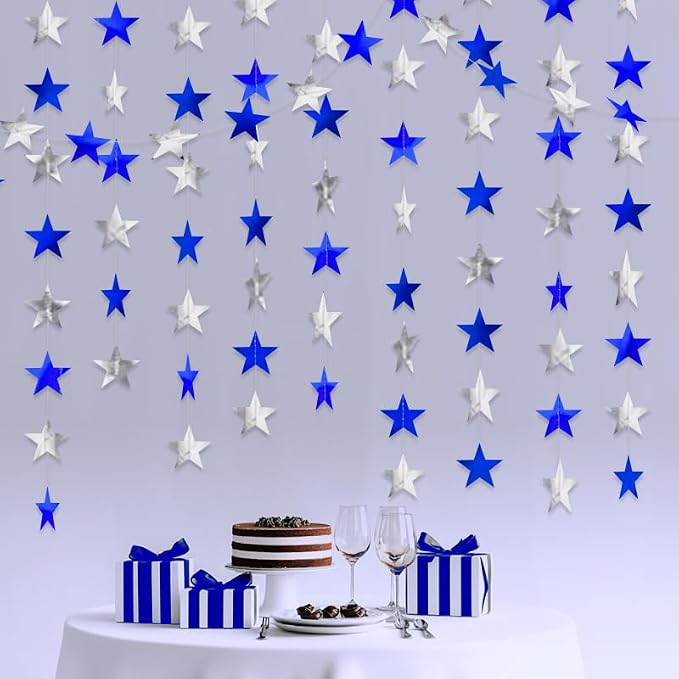 Blue Silver Shining Star Hanging Garland Blue Silver Hanging Sparkling Star by Eeatour
