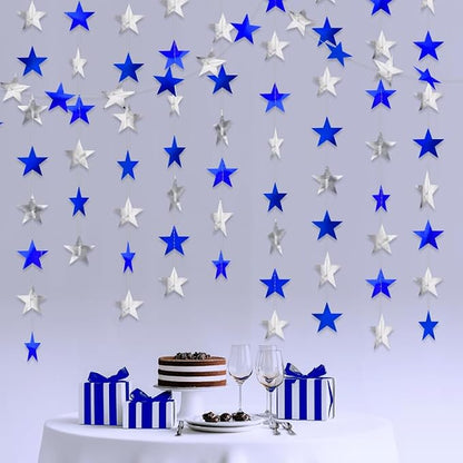 Blue Silver Shining Star Hanging Garland Blue Silver Hanging Sparkling Star by Eeatour