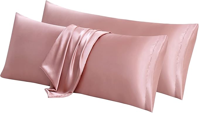 Aormenzy Satin Body Pillow Cover Set of 2, 20x54 Inches Champagne Case for Adults, Silky Soft & Cooling Pillowcase With Envelope Closure