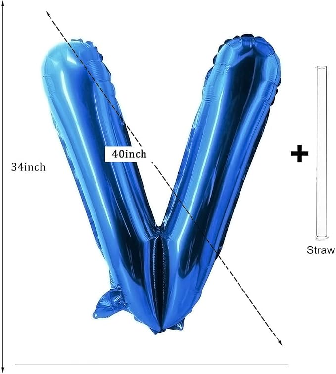 Letter Balloons 40 Inch Blue Giant Alphabet Balloons Letter V | Foil Mylar Big - Image 2