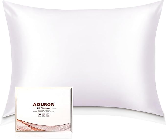 Adubor Mulberry Silk Pillowcase 2 Pack for Hair and Skin with Hidden Zipper, Both Side 23 Momme Silk,900 Thread Count, White, Queen Size,20x30 inch