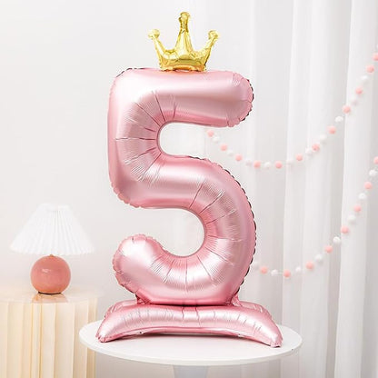 Pink Crown Number 5 Balloon Standing Pink Princess digital 5 Foil Balloon | - Image 5