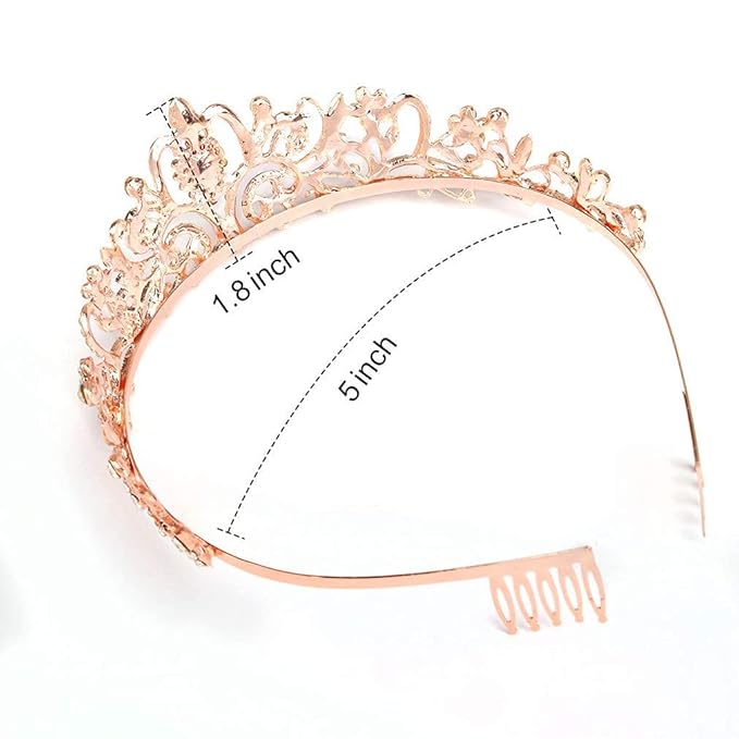 Didder Rose Gold Crystal Tiara Crown Headband Princess Elegant Crown with combs for Women Girls Bridal Wedding Prom Birthday Party