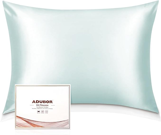 Adubor 100% Silk Pillowcase - Mulberry Silk Pillow Cases, 23 Momme 6A Grade Fibers, Silk Pillow Case for Hair and Skin Health, with Hidden Zipper (Queen 20''x30'', Light Green, 1PC)