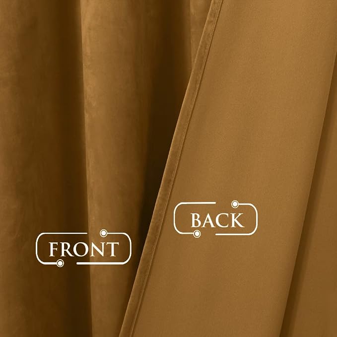 Gold Brown Velvet Curtains 108 inches Long Fall Decor | Light Blocking Thermal - Image 7