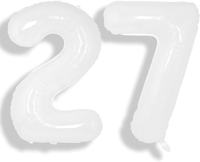 SUWEN 40 Inch White Large 27 Balloon Number Big Foil Helium Numbers 0-9 | Giant by SUWEN