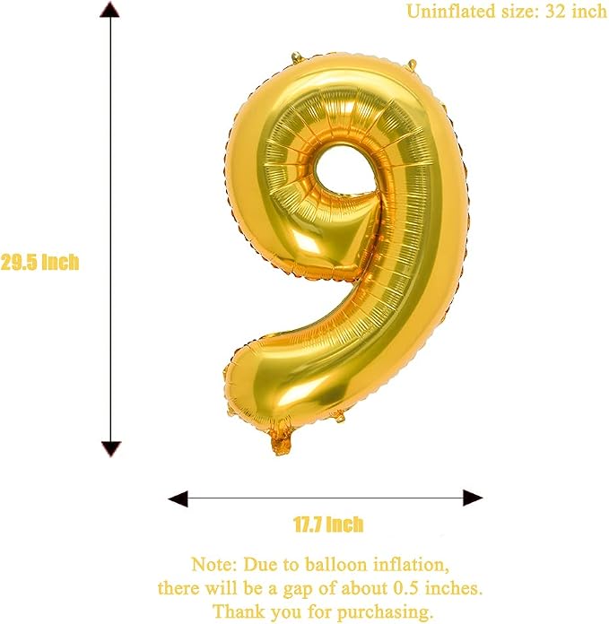 32 Inch Gold Number 9 Balloons Foil Ballon Digital Birthday Party Decoration - Image 3