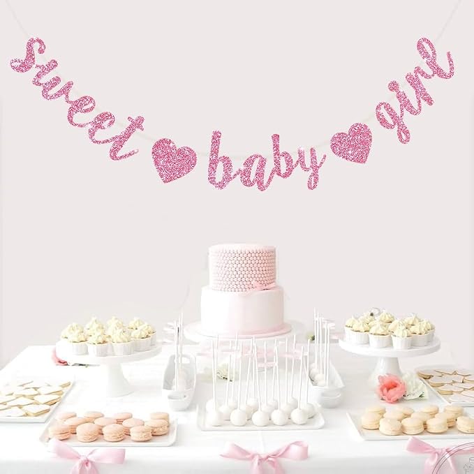 BEISHIDA Pre-Strung Glitter Pink Girl Baby Banner Baby Shower Decor | NO DIY - Image 5