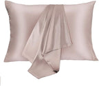 Silk Pillowcase Set, 2 Pack, 100% Mulberry Silk, Hypoallergenic, Soft, Breathable, Reduces Wrinkles, King Size, Apricot Gray