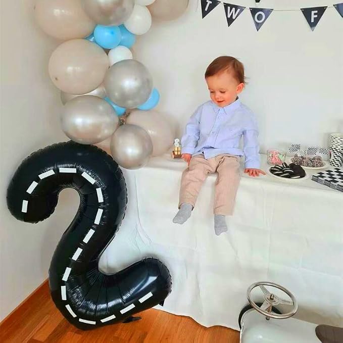 2 Balloons - Racing Car - 40 Inch - Black - 2 Balloon Number - Race Track - - Image 5