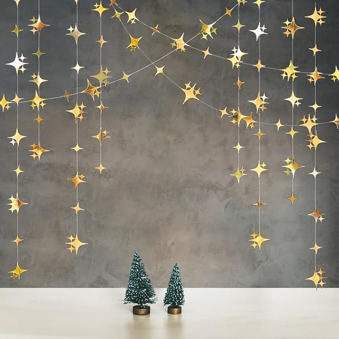 Glitter Gold Four-Angle Star Paper Garland Banner Décor 40 Feet Gold Twinkle - Image 3