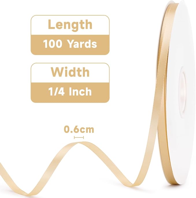 KINGLAKE Champagne Gold Satin Ribbon - Image 2
