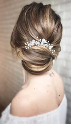 Bridal Hair Accessories, Beusoulover 3 Pieces Silver Hair Pins for Women Wedding, Bridesmaid, Flower Girl, U Shaped Bridal Flower Rhinestone Pearl Hair Pins Hair Vine Hair Piece (Silver)