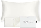 FluffCo 100% Pure Mulberry Silk Pillowcase - King Size | Luxurious Cooling Pillowcase for Hair & Skin Care | 22 Momme Natural Silk Body Pillowcase for Standard US Bedding (White)
