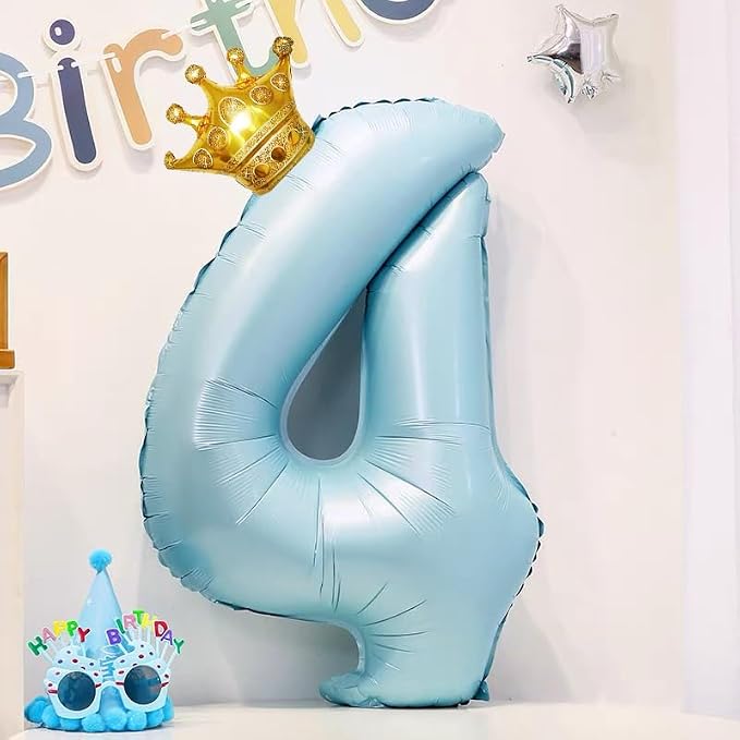 LilyZheng Pastel Blue Number 4 Foil Balloon & Bow Set, 4th Birthday Decorations - Image 8