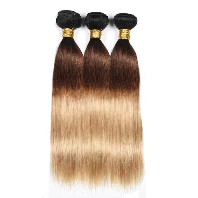28 30 32 Inch Ombre Bundles Human Hair Color 27 Straight Bundles Peruvian Unprocessed Virgin Remy Hair Extensions Double Weft Real Blonde Bundle Hair Weave