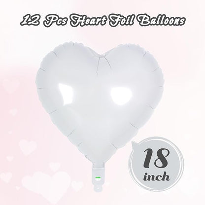 12 Pcs White Heart Balloons, 18 Inch Heart Foil Balloons Love Balloon Valentine - Image 2