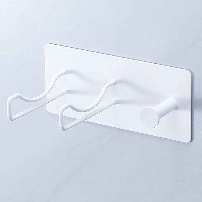 Hair Dryer Holder Wall Mounted, Universal Blow Dryer Holder, Hairdryer Storage Hanger with Plug&Cord Hook, Adhesive Hair Tool Organizer for Bathroom, White