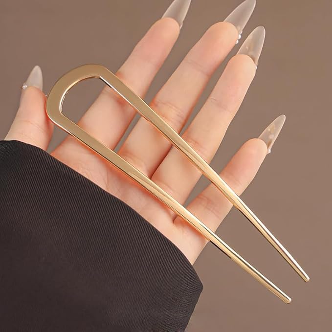 U-shaped Hairpin for women hair accessories- Elegant Metal French hair pin for a firm updo, Easily creating French buns and braids, stable and comfortable all day, 1pc (Gold)