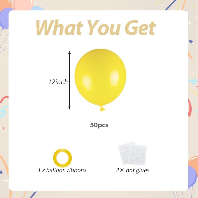 50pcs Yellow Balloons 12 Inch Mustard & Sun Yellow Latex Party Balloons - Image 2