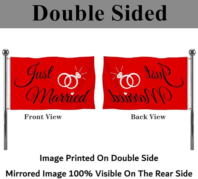 Just Married Flag Banner Outdoor Indoor Decoration Flag 3x5Feet Double Stitched - Image 3
