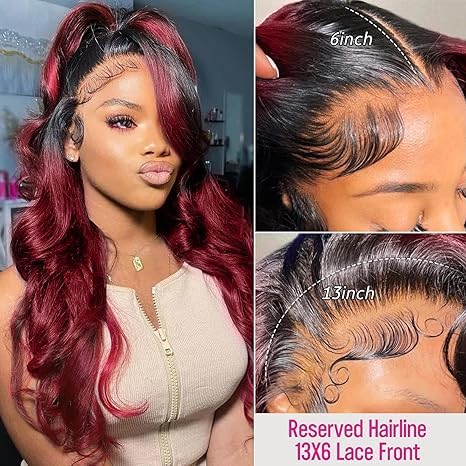 AMIRTY 250% density Burgundy Wig Human Hair 13x6 Loose Wave Lace Front Wigs Human Hair 1b/99j Burgundy Lace Front Wigs for Women Ombre Burgundy Lace Front Wig 24 Inch