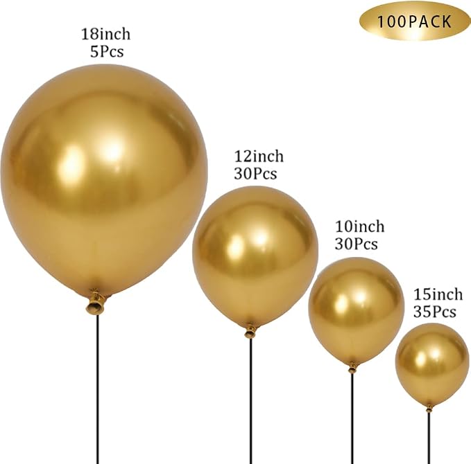 100pcs Metallic Gold Balloons Different Sizes 18 inch +12 inch +10 inch +5 inch - Image 2