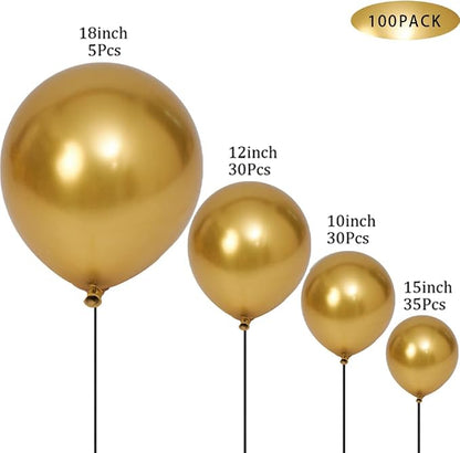 100pcs Metallic Gold Balloons Different Sizes 18 inch +12 inch +10 inch +5 inch - Image 2