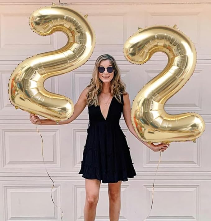 Light Gold Number 22 Balloon 40in White Gold 22 Foil Mylar Digital Balloon | - Image 3