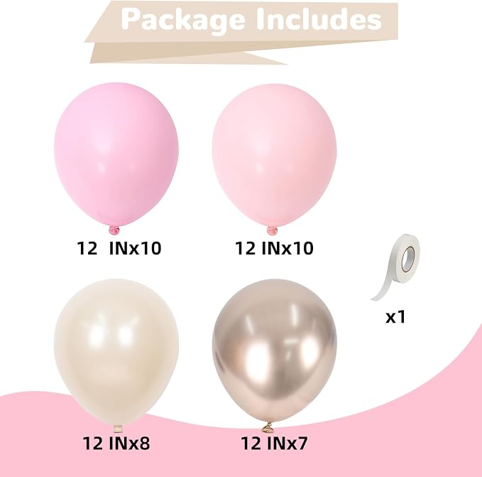 HILAVO Pink and Gold Balloons 12 Inch Pastel Light Baby Pink Double Stuffed - Image 2