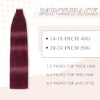 Tape in Hair Extensions Real Human Hair 24 Inch Burgundy Double Sided Tape for Skin Weft Hair Extension Invisible Tape in Hair Extensions Straight Remy Human Hair for Women 20pcs (99J#,24 Inch)