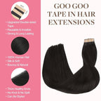 GOO GOO Tape in Hair Extensions Human Hair, 1B Natural black, 16inch 100g 40pcs, Skin Weft Seamless Invisible, Silky Straight with Thick Ends, Remy Human Hair
