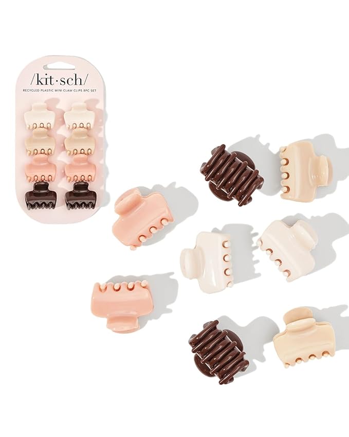 Kitsch Small Hair Clips for Women and Girls – Mini Claw Clips – Hair Accessories – Daily Styling, Recycled | Ideal Gifts for Women, Rosewood – 8pc Set