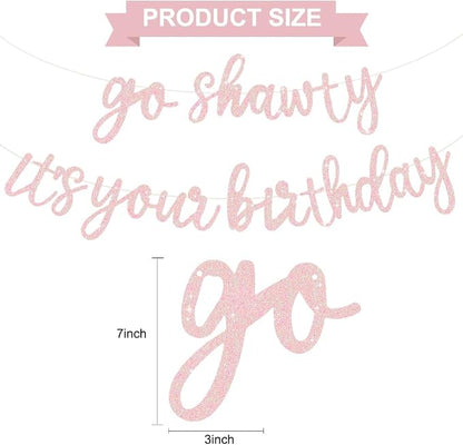BEISHIDA Light Pink Pre-Strung Go Shawty It's Your Birthday Banner Decor | - Image 2