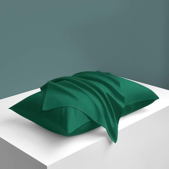 NTBAY Zippered Satin Pillow Cases for Hair and Skin, Luxury Queen Hidden Zipper Pillowcases Set of 2, 20x30 Inches, Dark Green