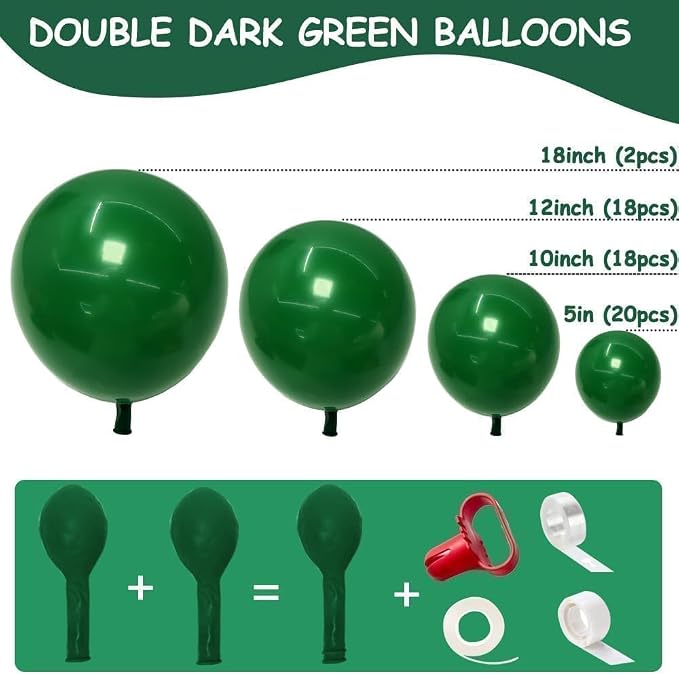 Dark Emerald Green Balloons Different Sizes Latex Double Stuffed Forest Hunter - Image 3
