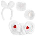 4Pack Headband and Wristband Set for Washing Face, Spa Skincare Makeup Headband, Soft Puffy Hair Band Bow Tie, for Women and Teen Girl Trendy Stuff Gifts