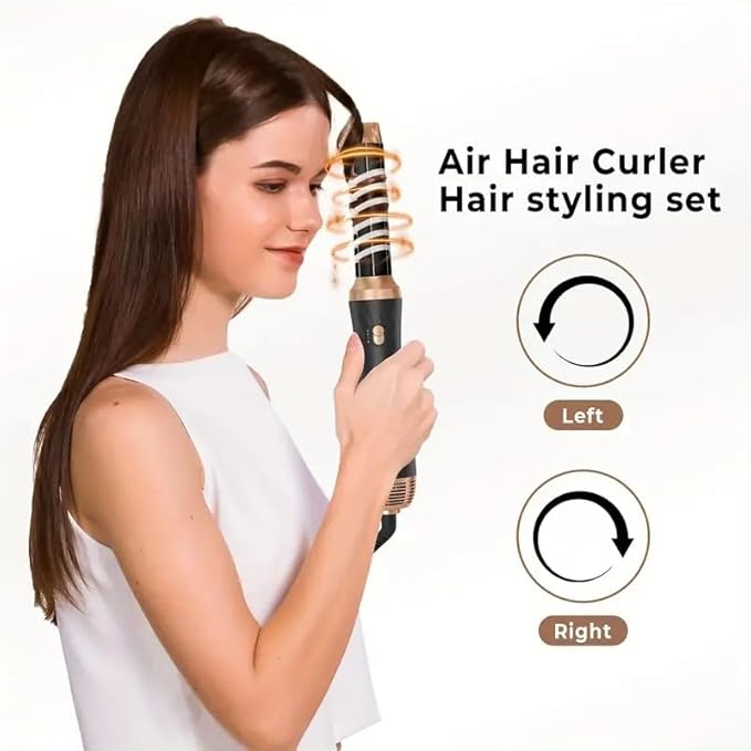 5 in 1 Hair Dryer Brush -Ionic Auto Wrap Curler & Straightener with 3 Heat Settings, Magic Hair Styler Salon-Grade Results for Women, Travel-Friendly Styler with ALCI Plug (Black)