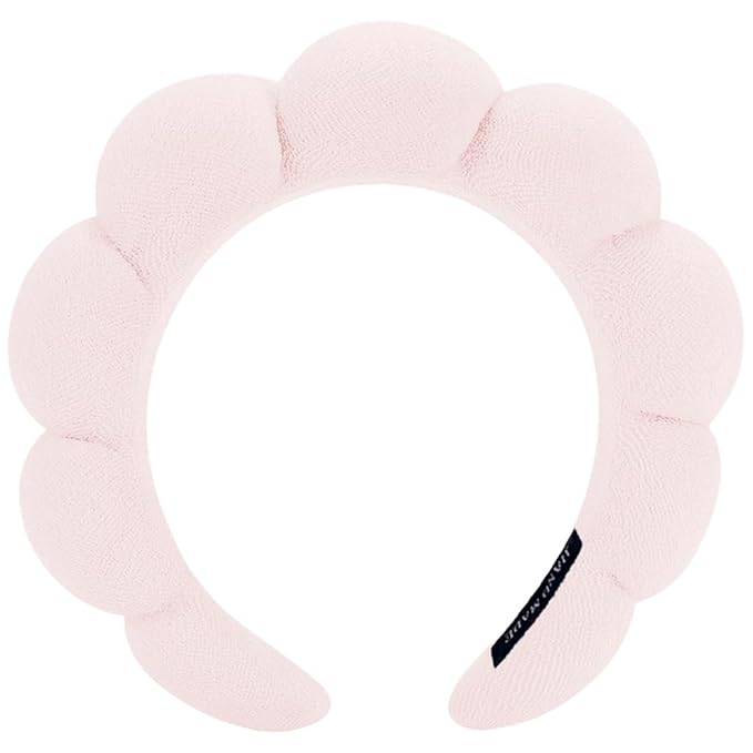 Spa Headbands for Washing Face or Makeup, Sponge Bubble Skincare Headbands, Puffy Terry Cloth Hairband for Women, Skin Care Makeup Headwear Hair Accessories for Girls (Beige)