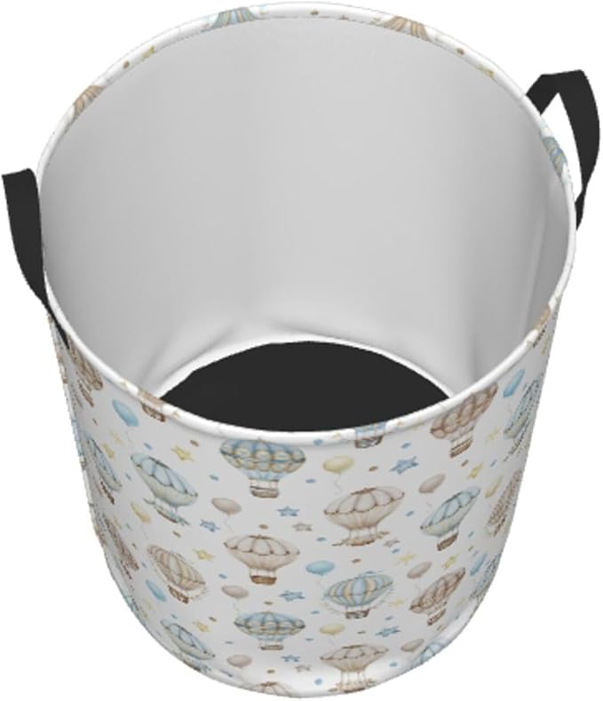 Watercolor Hot Air Balloon Round Laundry Hamper Storage Basket Toys Clothes - Image 2