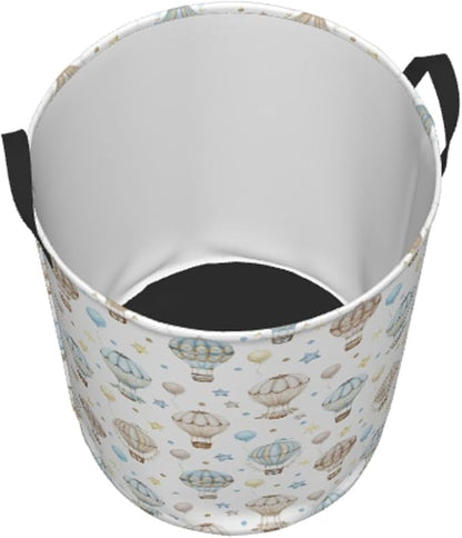 Watercolor Hot Air Balloon Round Laundry Hamper Storage Basket Toys Clothes - Image 2