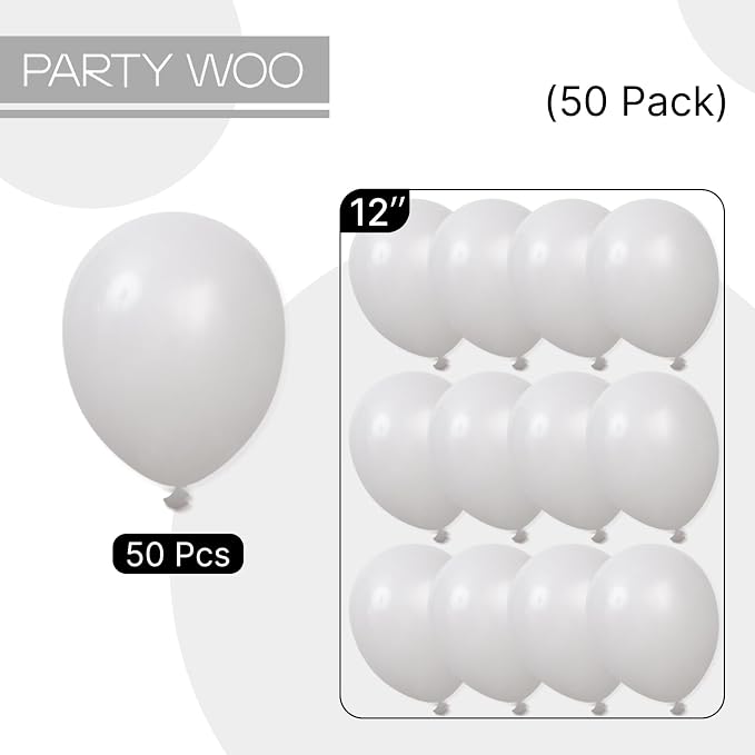 PartyWoo Grey Balloons 50pcs Light Pastel Pale Gray Color 12 Inch | Balloons - Image 6