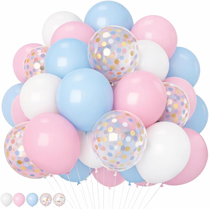 HILAVO Pink and Blue Balloons 12 Inch Pastel Light Baby Blue Pink White Party by HILAVO