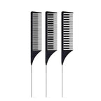 SKYPIA 3 Piece Professional Dyeing Hair Comb Set - Highlight Combs with Long Stainless Steel Rat Tail for Weaving and Styling (Black)