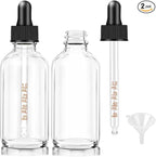 Bumobum 2 pack Dropper Bottle 2 oz, Clear Glass Eye Dropper Bottles for Essential Oils with Labels and Funnel, Leakproof Tincture Bottles with Measured dropper