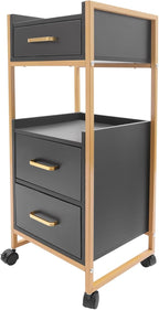 Salon Trolley with Wheels, 3 Drawers Salon Cart with Hair Dryer Holder Utility Salons Cabinet for Tools Storage at Barbershop Beauty Salons Tattoo Shop (Black)