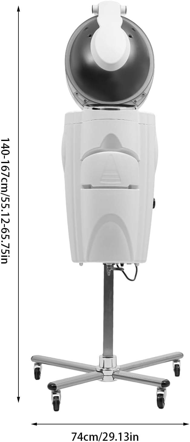 Hair Steamer Professional Hair Salon Steamer with 12 Color Light & Ozone，Adjustable Height Hair Steamer with Wheels (White)
